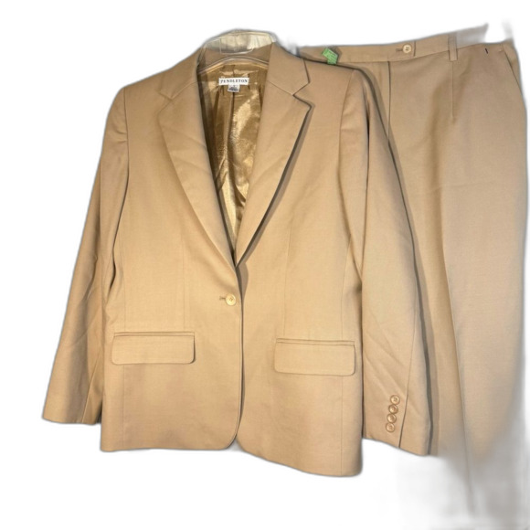 Pendleton vintage virgin wool Classic Tan lined pant suit size 10 notch collar - Picture 2 of 10